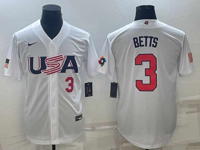 Men 2023 World Cub USA #3 Betts White Nike MLB Jersey6->more jerseys->MLB Jersey